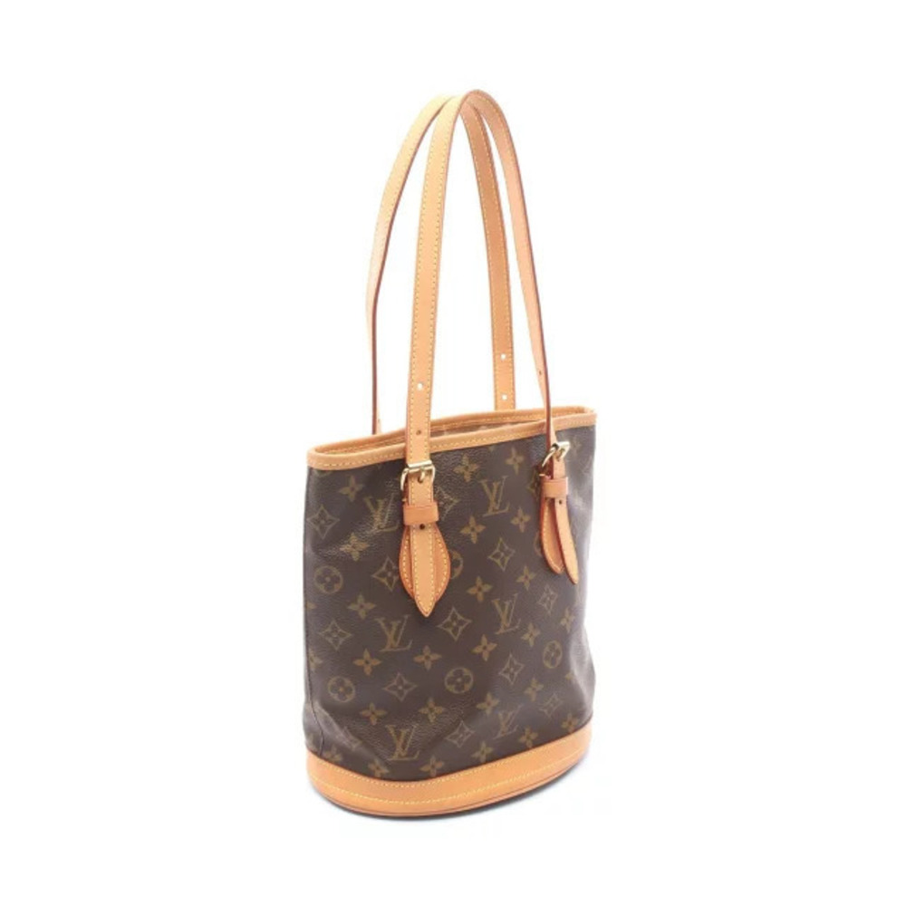 Louis Vuitton Bucket Brown Handbag Monogram Canvas Leather Brown